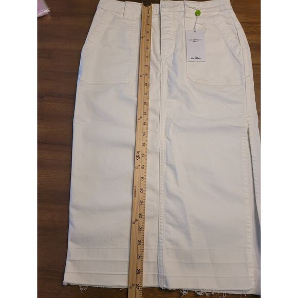 Sam Edelman Maribelle White Denim Midi Skirt Raw Hem Side Slit NWT 27 - Picture 8 of 15